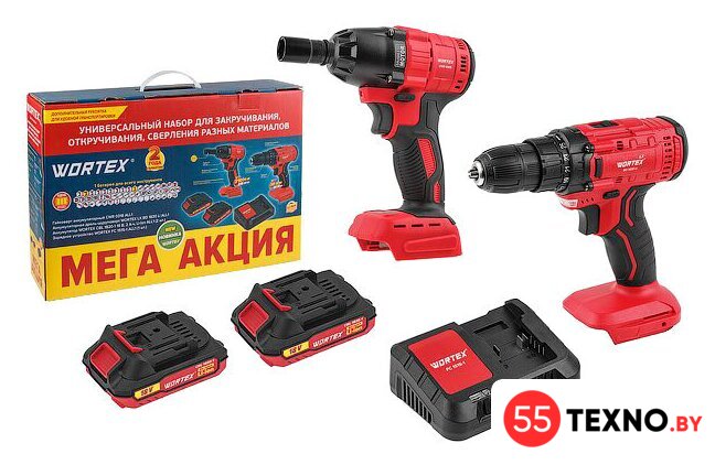  Wortex 1329368 (гайковерт, шуруповерт, 2 АКБ) - Изображение №1 — Интернет-магазин 55texno.by