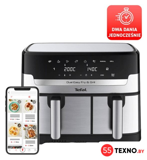 Аэрогриль (аэрофритюрница) Tefal Dual Easy Fry & Grill EY905D10 - Изображение №2 — Интернет-магазин 55texno.by