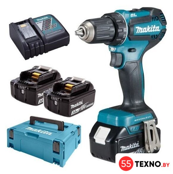 Дрель-шуруповерт Makita DDF485RF3J (с 3-мя АКБ, кейс) - Изображение №1 — Интернет-магазин 55texno.by